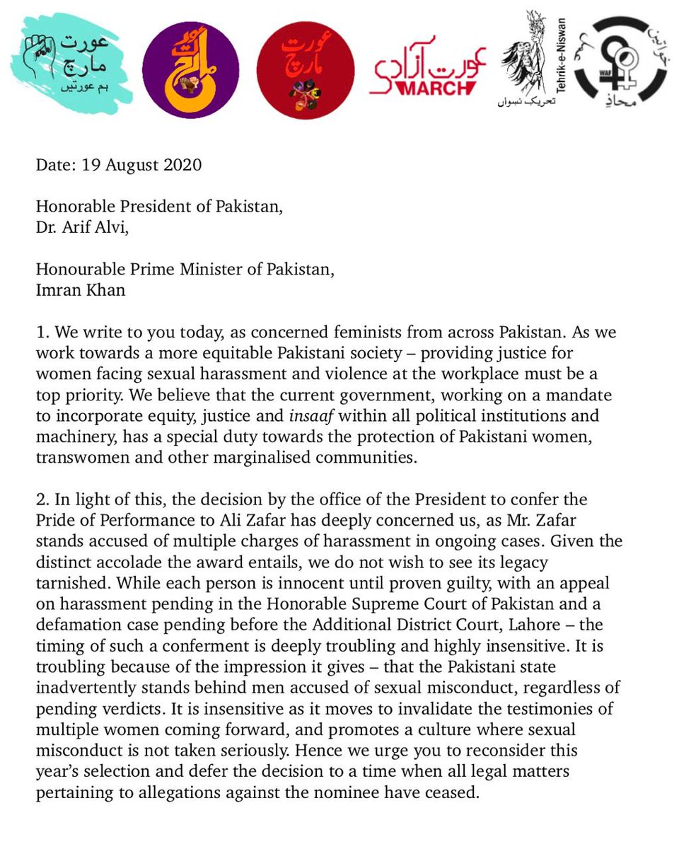 tehrikeniswan's tweet photo. We believe that this erases, minimises and invalidates the testimonies of multiple women who have reported harassment. We urge the state to reconsider this year's selection.
#auratmarch #humaurtein #SheemaKermani #TehrikeNiswan https://t.co/qARffPeO05