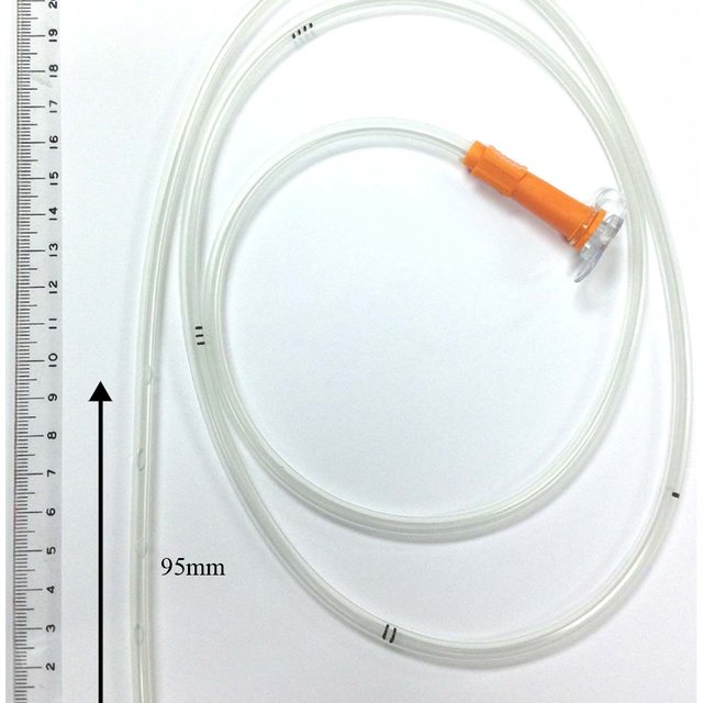 This is a nasogastric tube. It would be inserted through your nose passing through the back of your mouth into your esophagus. We use it to feed you or give you oral medications in case you need them.