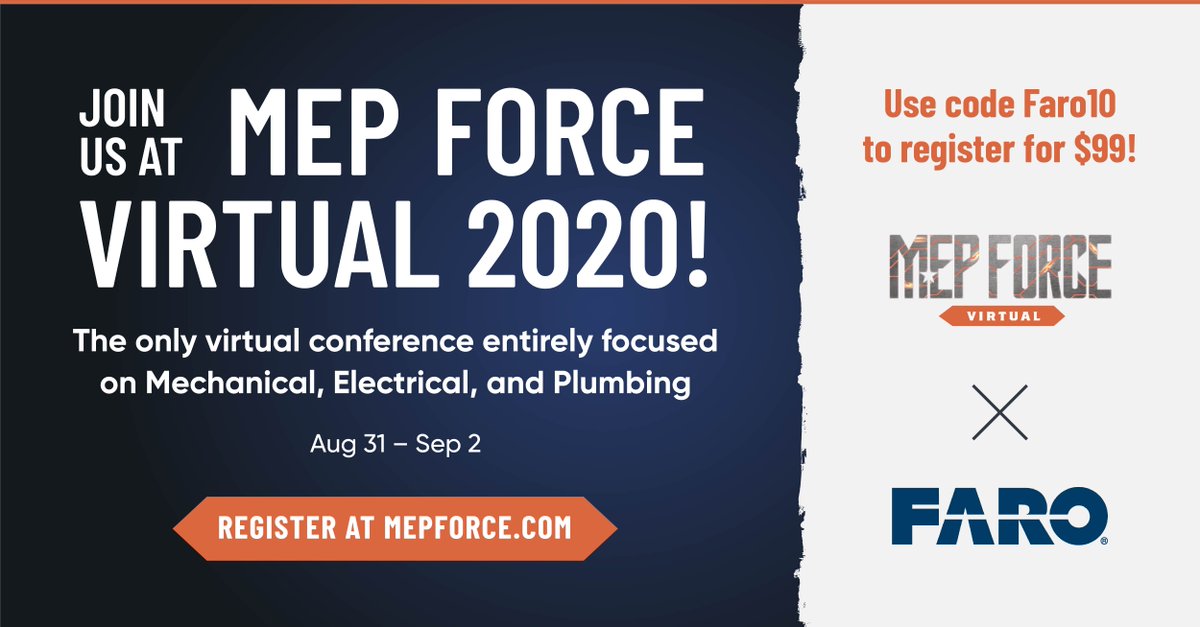 #MEPForce is around the corner. Join our #FAROexperts &amp; attend the virtual conference focused on mechanical, electrical &amp; plumping. 10% discount with code "Faro10". bddy.me/31bFJOO