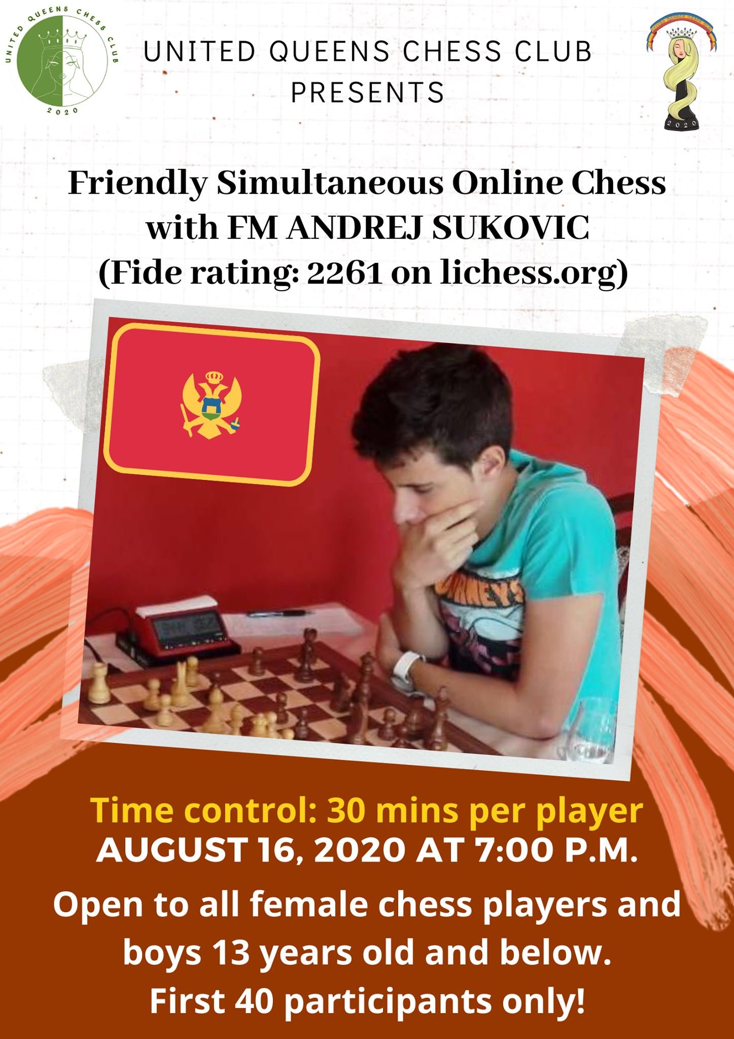 United Queens Chess Club - UQCC - UNITED QUEENS CHESS CLUB presents  Friendly Simultaneous Online Chess with FM AGIL PIRVERDIYEV (Fide rating:  2411) on lichess.org This is your chance to play with