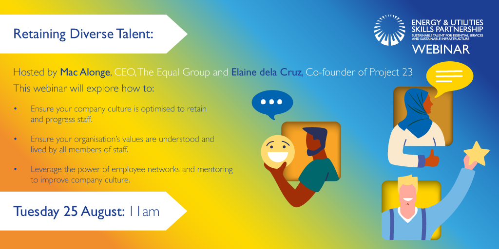 Join <a href="/macalonge/">Mac Alonge</a> &amp; <a href="/Elainedelacruz/">Elaine dela Cruz</a> for a #webinar which explores internal culture within a workplace &amp; how optimisations could contribute to improved experiences amongst certain demographics, improving retention. Register here > euskills.co.uk/event/retainin… #EnergisingInclusion