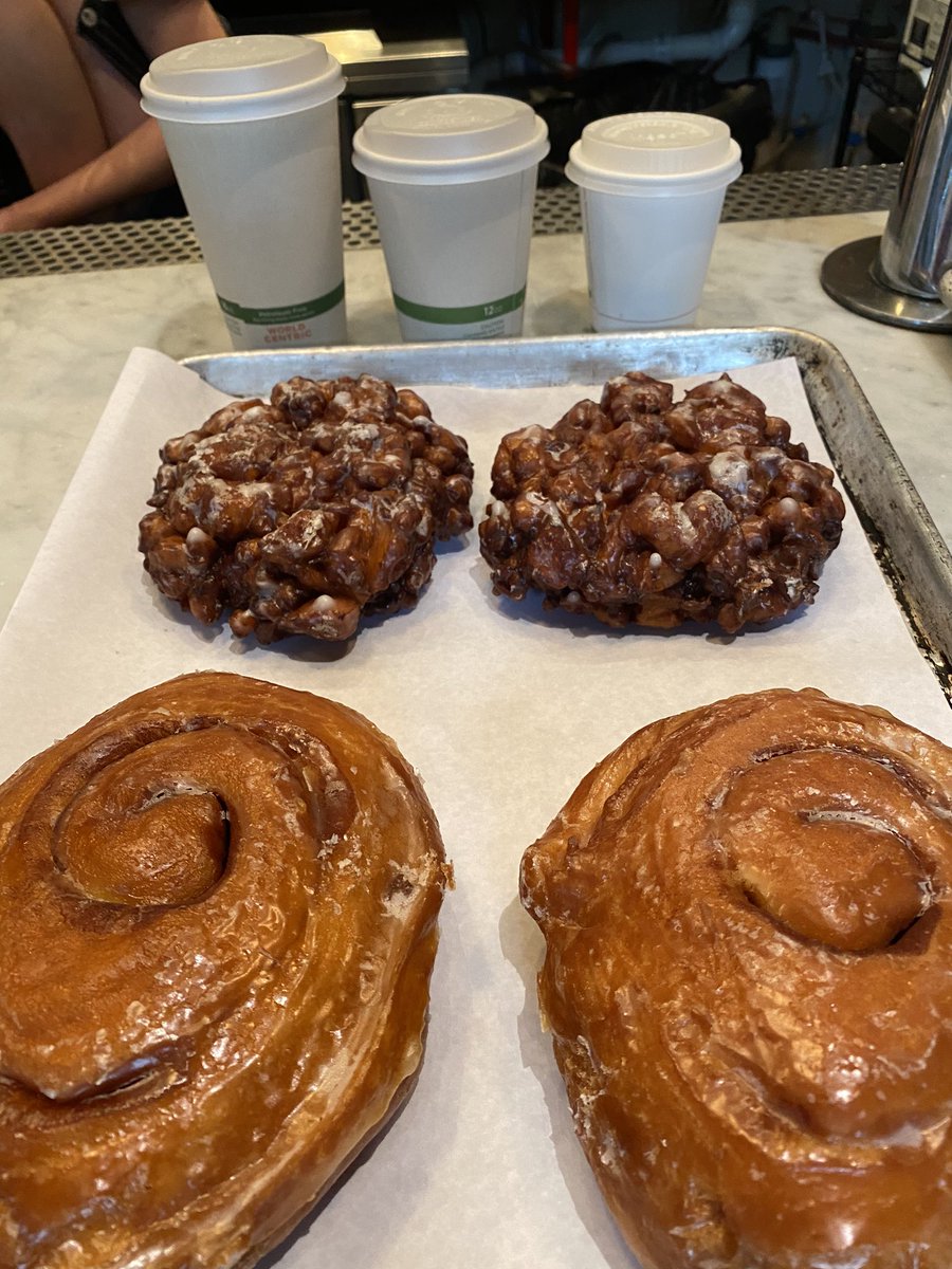 Cinnamon Rolls and Apple Fritters - what everyone needs on a rainy Wednesday morning.