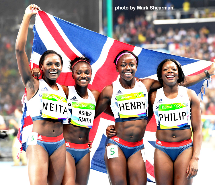 AthleticsImages's tweet photo. 4 years ago today at the Rio Olympic Games, a UK national record and bronze medal for @daryllneita @dinaashersmith @DesireeLHenry and @MissAshaPhilip in the 4x100m. relay @AthleticsWeekly @TeamGB @BritAthletics https://t.co/B6t47d0fyD