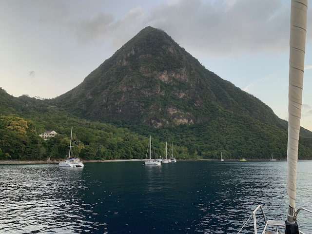 Pacific Wave moored in-between the #Piton #StLucia the perfect spot to start your #GrenadinesYachtCharter #Caribbean