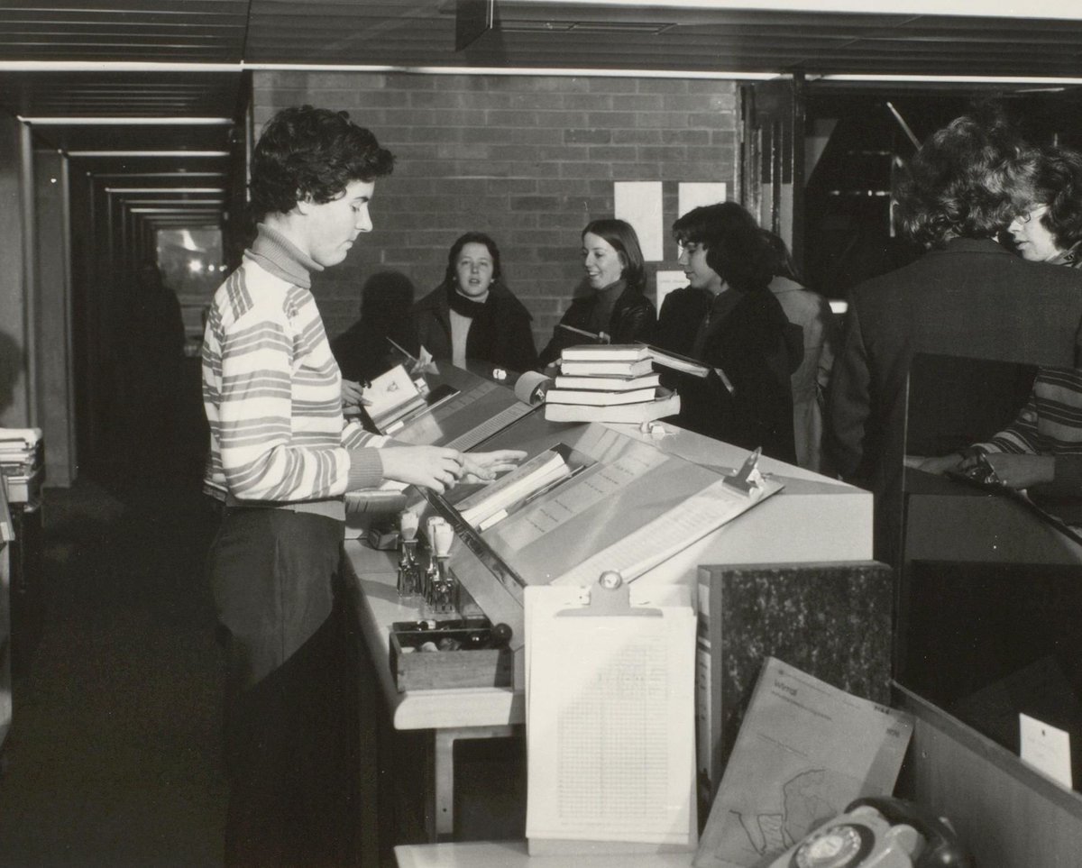 It is of course the Sydney Jones Library! Work began in 1973, and the building opened on 24 May 1977, by the Right Hon Lord Briggs. The building was designed by Sir Basil Spence.[Images of the SJL on the day it was opened and the service desk in 1977]  #OriginalThenOriginalNow