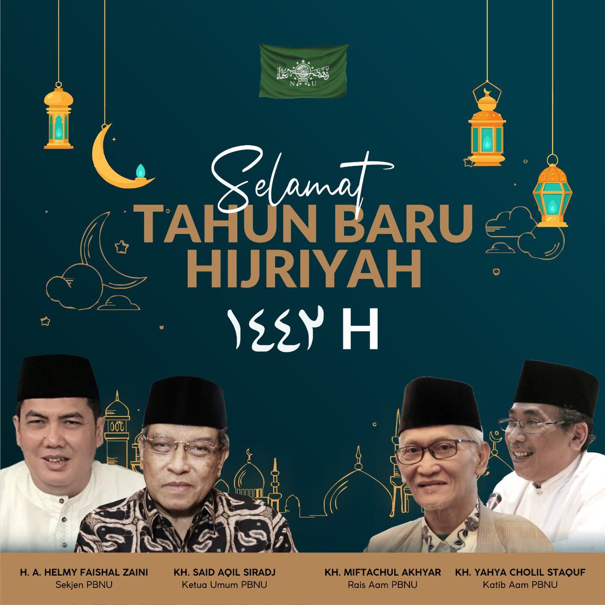 Pengurus Besar Nahdlatul Ulama menyampaikan selamat tahun baru 1 Muharram 1442 H. Semoga Allah senantiasa memberi anugerah keberkahan, kekuatan, kesehatan, dan kedamaian hidup untuk kita semua. Allahumma sholli ala Sayyidina Muhammad.