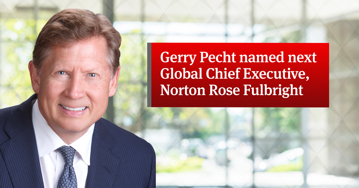 Congratulations to Gerry Pecht who has been elected Global Chief Executive of Norton Rose Fulbright, effective January 1, 2021. ow.ly/MRb250B128J
