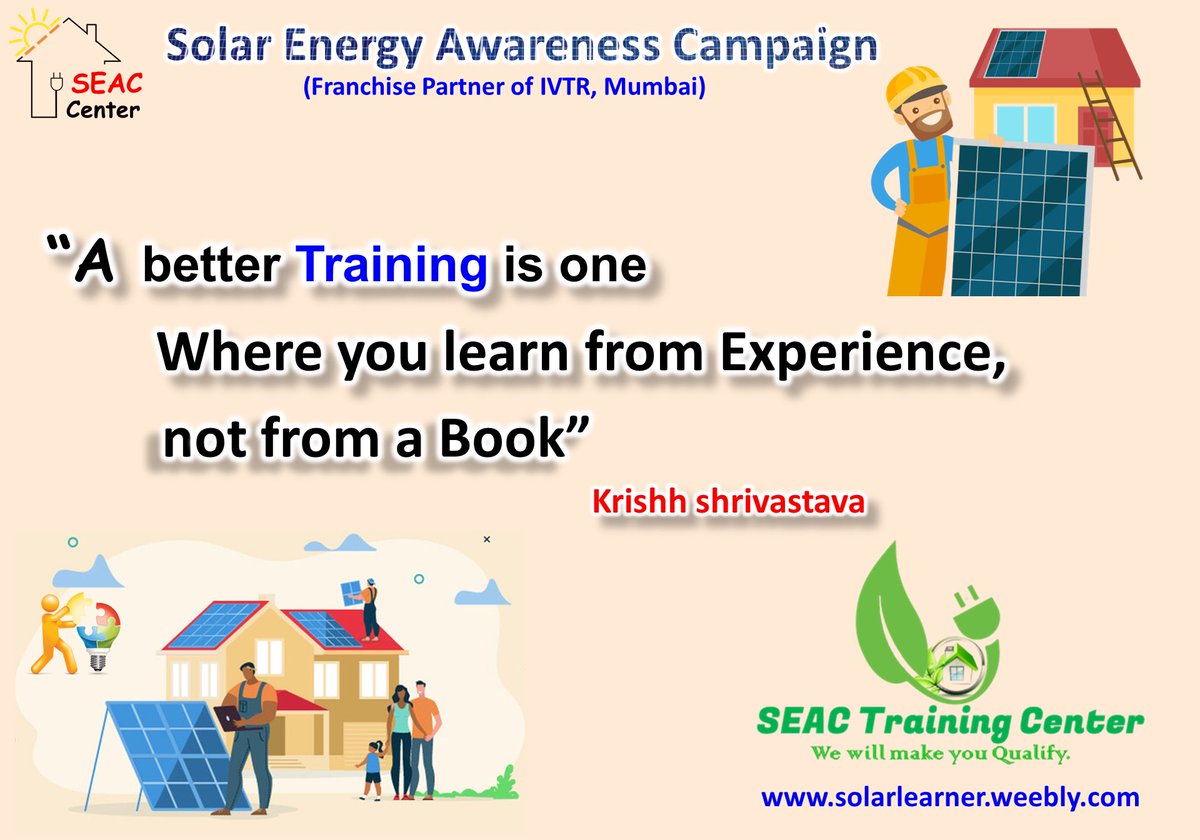 SolarLearner's tweet image. #training #Learn_by_experience #Solar_expert #Solar_energy #SEAC #Solarlearner #skill_education #Skilled