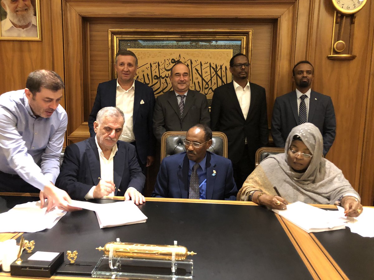 Jamaidid's tweet image. After two years of renegotiation the Albayrak’s #Mogadishu Port agreement review has been initially signed by H. E Mariam Aweis, minister of Ports &amp;amp; Marine Transport with the chairman of @Albayrak in #Istanbul and the attendance of Somali delegation led by @DrBeileh @MofSomalia