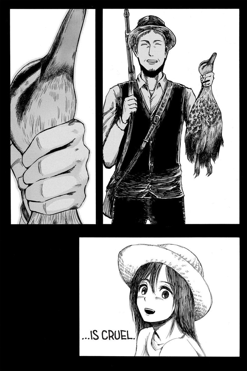 before eren wrapped the scarf. the world, to her, is cruel.