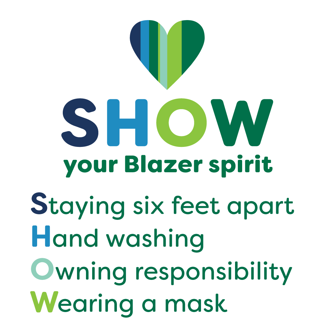 GROWUAB's tweet photo. SHOW your Blazer spirit by keeping campus safe @uaburec @uab_gsg @UABmha @UABgradschool @UABNews @UABStudents @UABSOM @UABmha #mentalhealthawareness #blm @GRADient_at_UAB https://t.co/Qz8nQJjMDo