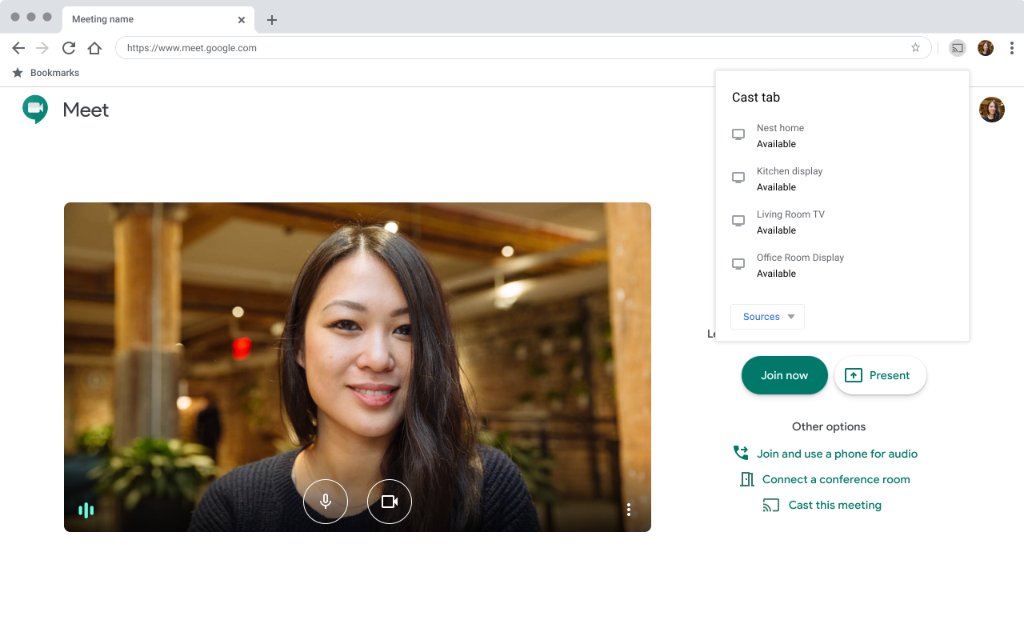 GoogleWorkspace's tweet image. From the small screen to the big screen, #GoogleMeet has officially started rolling out on Chromecast 🙌. Learn more → goo.gle/2YiJGzw