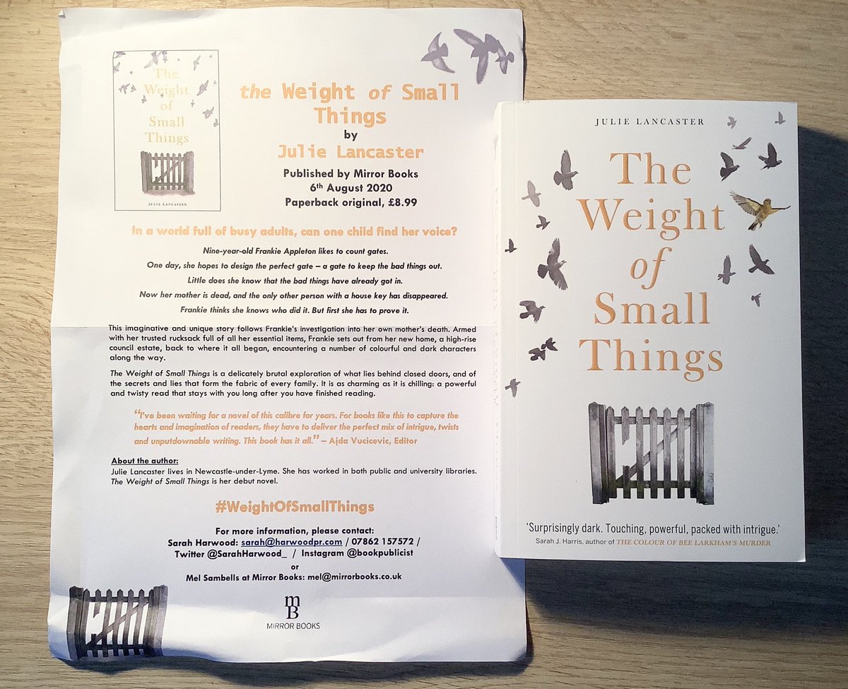 Lindahill50Hill's tweet photo. How lovely to receive #TheWeightOfSmallThings by #JulieLancaster in todayโs #book post. Out now from โฆ@TheMirrorBooksโฉ
Thank you so much for sending me a copy โฆ@SarahHarwood_โฉ
This is definitely my kind of read ๐ https://t.co/ztPgih6PXH