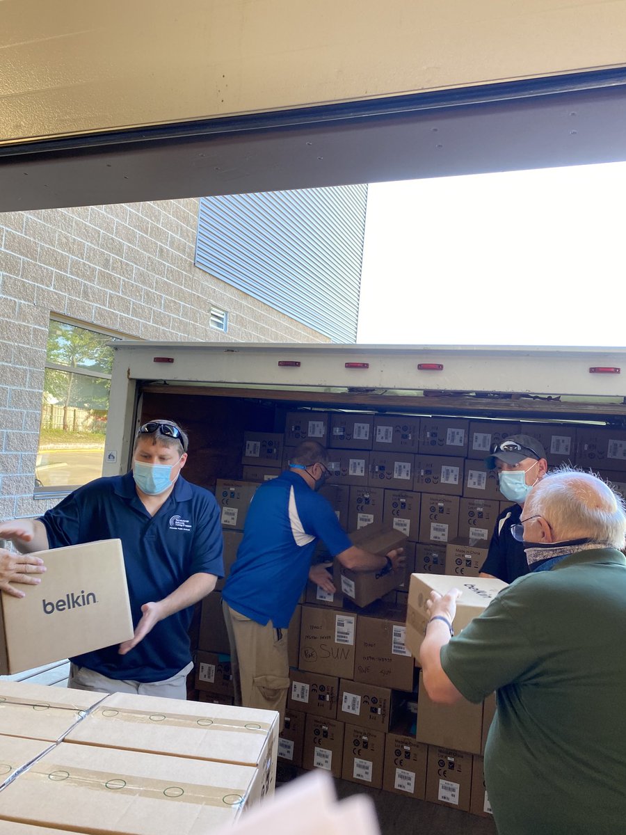 Tech services is loading trucks with iPads and laptops in preparation for delivery to schools. Over 10,000 devices all k-12 students will have devices this year ! #cpsbest ⁦<a href="/tech_cps/">CPSTech</a>⁩