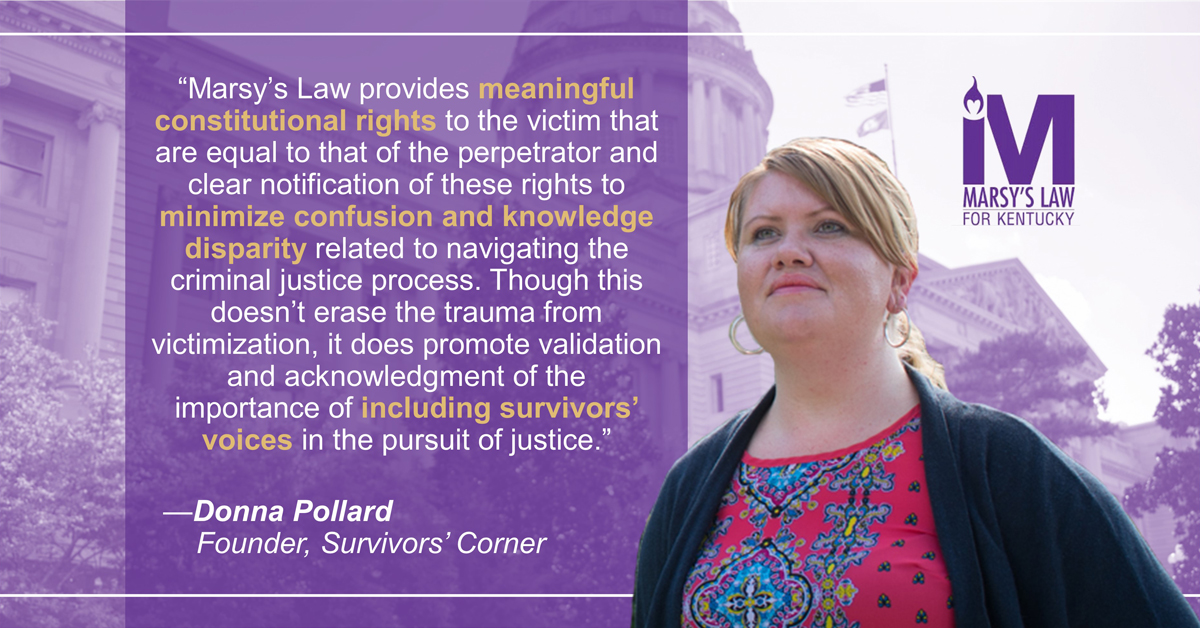 MarsysLaw4KY's tweet photo. Why is #MarsysLaw vital to providing victims a voice in the criminal justice process? Donna Pollard, founder of @YourVoice_SC, explains… https://t.co/DFY0nR6qNn