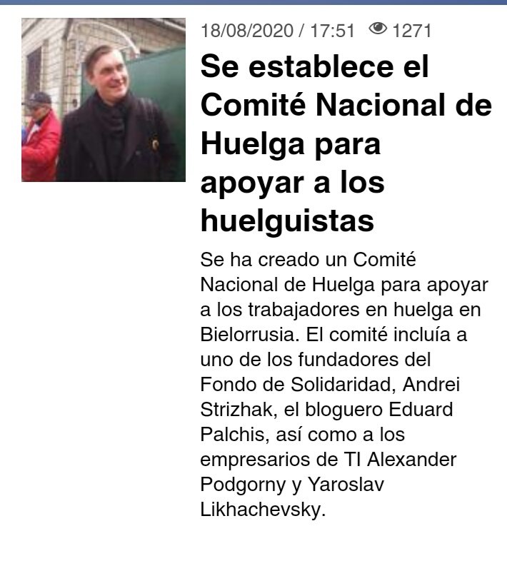 ¿Vosotros habéis visto un COMITÉ DE HUELGA presidido por EMPRESARIOS? Pues así es el comité opositor que organiza las "huelgas" en Bielorrusia, con poco éxito. Otros miembros.Strizhak, visita Dombás para apoyar al bando del gobierno de Ucrania. A Eduald Palchis, ultraderechista