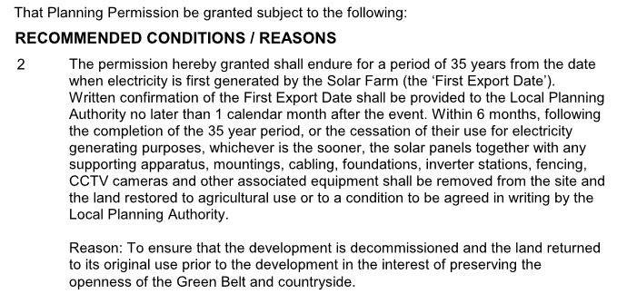 Today 4,700 solar panels were given permission to be built on Leighton Buzzard green belt. The ‘very special circumstance’ is UK needs more renewables. It’ll be restored to farm land in 35 years. Combined with 2 turbines &amp; electric charging station this location just makes sense