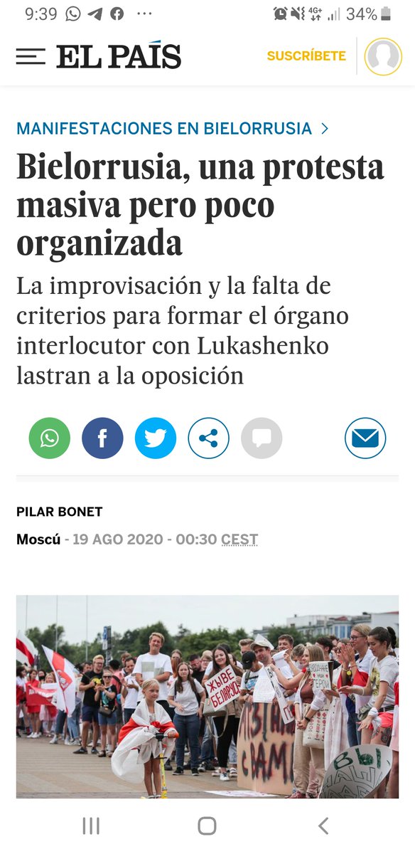 Hoy, EL PAÍS, el diario español más otanista, reconoce ya dos cosas: - La oposición bielorrusa está perdiendo fuelle- Las huelgas no son huelgas, es mentira. - Los obreros no pintan nadaSi algo así lo dice la hoja parroquial de la embajada de EEUU en España desde 1976....