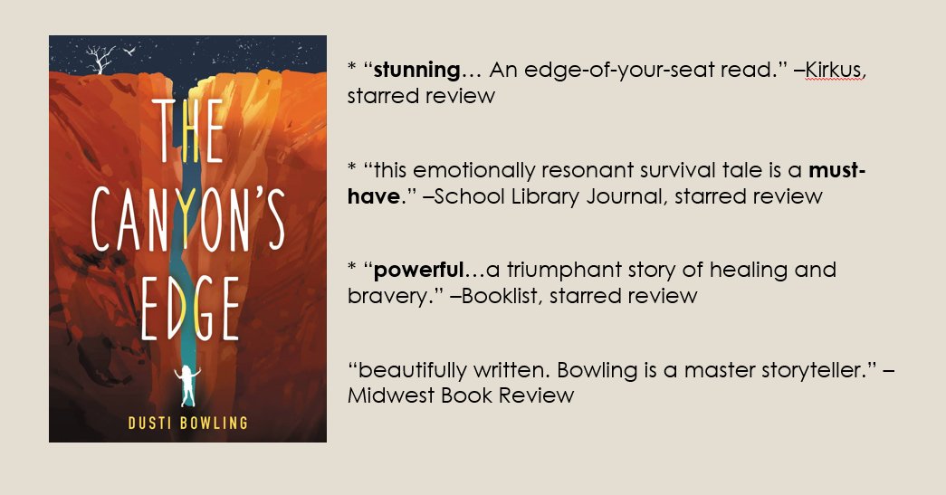 DustiBowling's tweet photo. Just got my copies of THE CANYON'S EDGE, and I'm giving 5 away! To win a signed, personalized hardcover of THE CANYON'S EDGE before it releases on 9/8, RT/F and tag someone who enjoys survival stories or verse novels. You can also preorder signed copies from @changinghands! Thx! https://t.co/V5p4Lniq3B