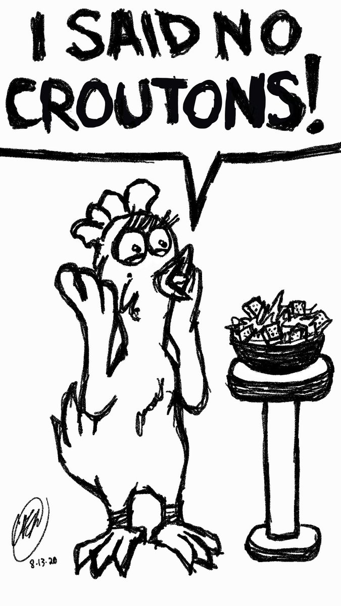 cfrankcu's tweet photo. I had a Twitter handle years ago when I was actively trying to push a web comic. Now I'm pretty much just doodling. This one's called "Chicken Sees Her Salad". https://t.co/8GQBbV6Ayk