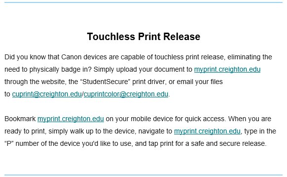 Bluejay_Print's tweet image. Hey Students, in case you missed the article 😀

#SafeandSecurePrinting

@BluejayLife @CreightonLiving @HealthyBluejays  @CreightonPres 

With love, 

Your Bluejay Print Team