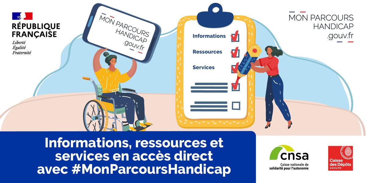 caissedesdepots's tweet photo. #MonParcoursHandicap offre un accès direct à des :
🗞️infos officielles, fiables, facilement compréhensibles &amp; actualisées
📚ressources nationales de proximité, géolocalisées : annuaires, sites spécialisés, événements
👩‍💻services personnalisés &amp; sécurisés

💻https://t.co/Cnq48EmaiM https://t.co/Gt0Rrr4ko8