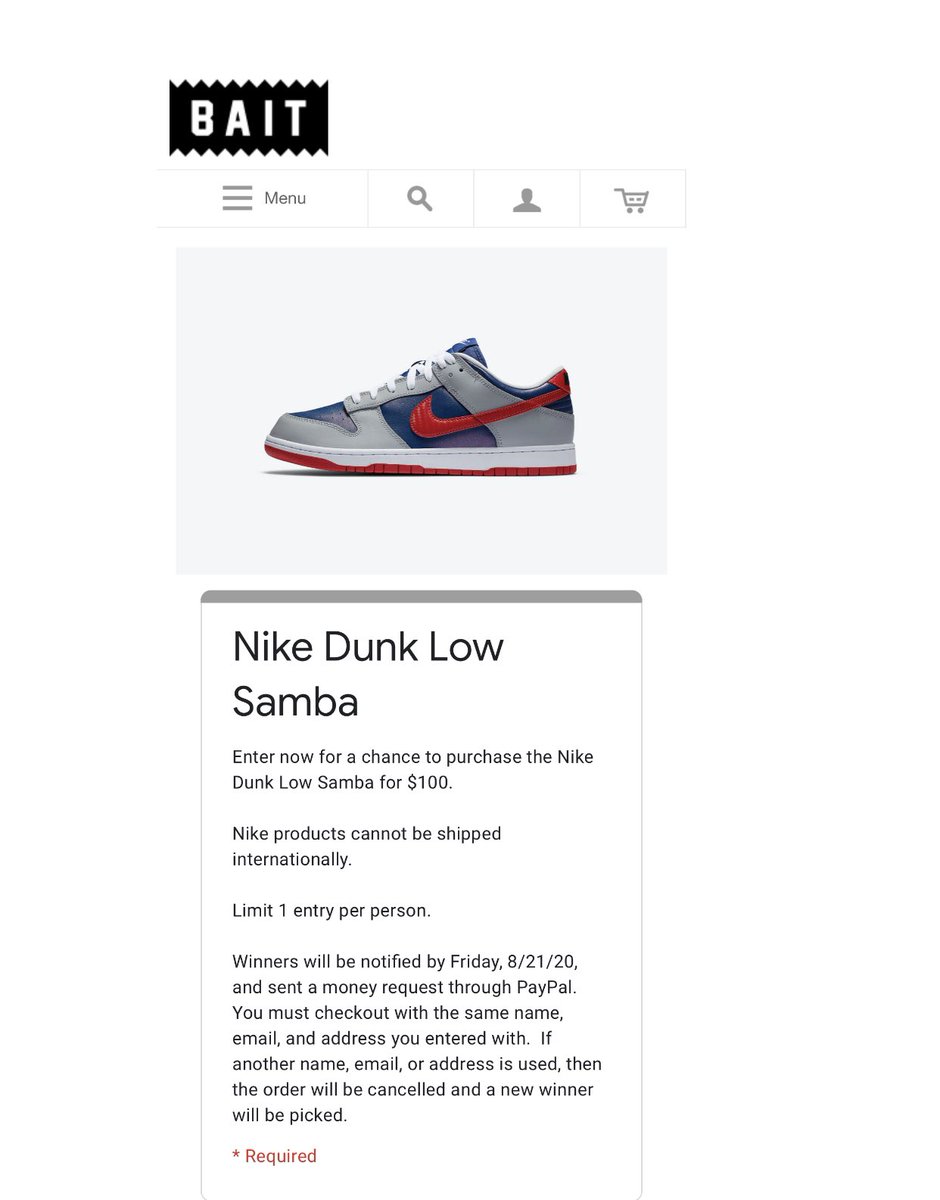dunk samba raffle
