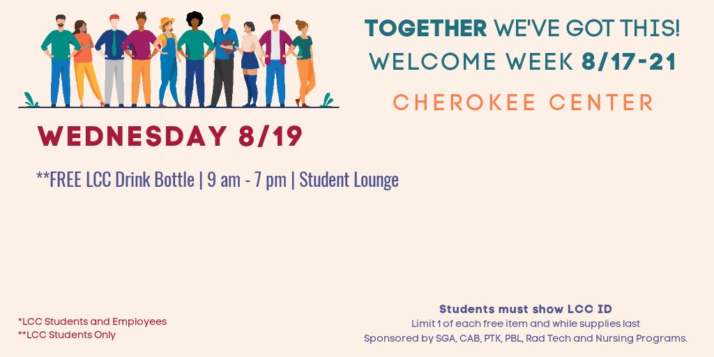 LCCStudentLife's tweet image. Come get your FREE water bottles and drink coupons!