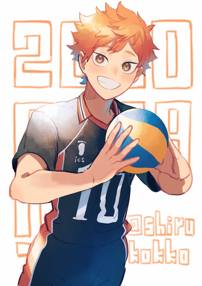 1boy volleyball uniform male focus sportswear orange hair smile holding ball  illustration images