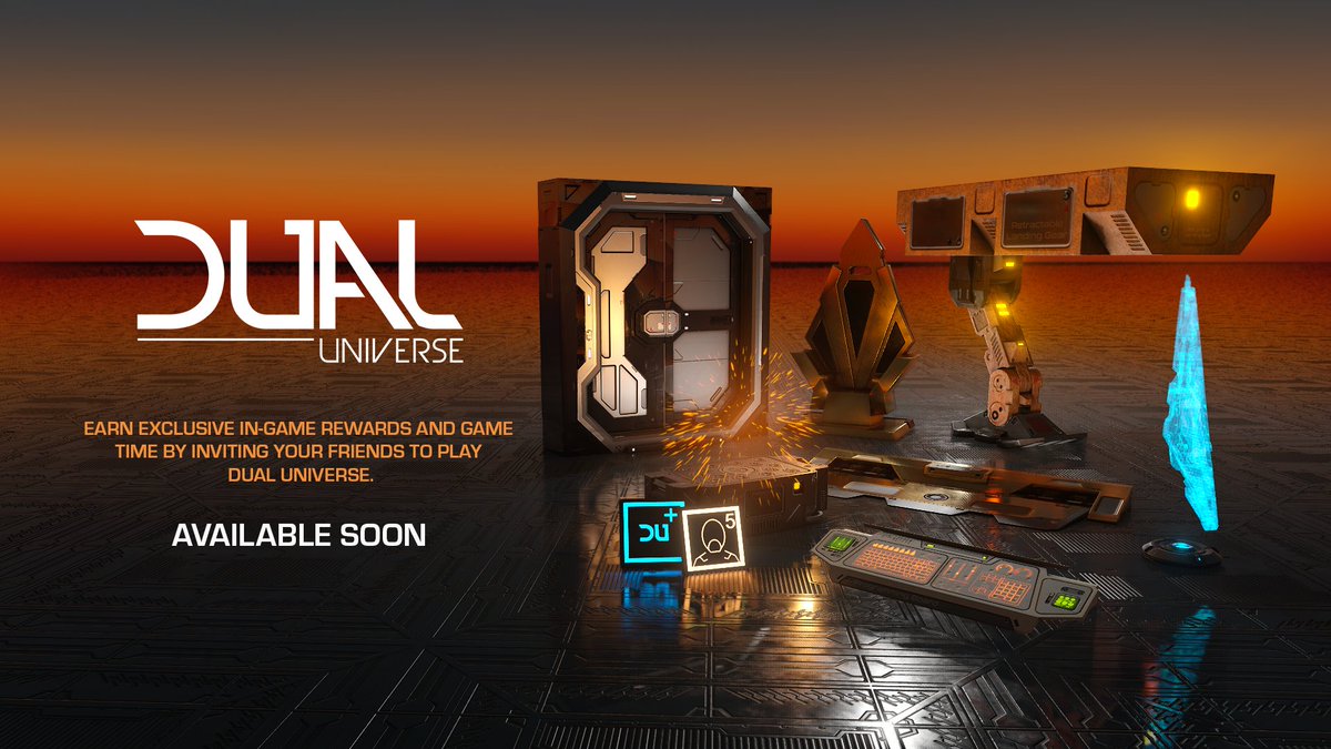 dualuniverse's tweet image. Our new Recruit-a-Friend program, which will arrive at the start of Beta on August 27th, will allow players to earn great in-game rewards and free game time every time one of their friends purchases game time on #DualUniverseBeta. Visit the link below 🤝

dualthegame.com/en/news/2020/0…