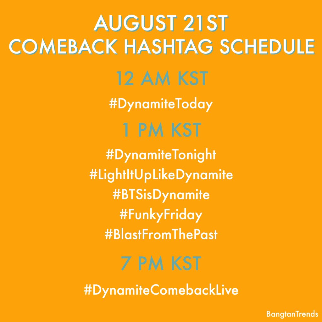 tramm_seokjin's tweet photo. [ NOTE 📒]

MV " Dynamite " sẽ phát hành lúc 11:00 trưa VN (21/8). Chúng ta sẽ trend các hashtag trước đó 1h 🔥:

#/DynamiteToday
#/LightItUpLikeDynamite
#/BTSisDynamite
#/FunkyFriday
#/BlastFromThePast 

___
Nhớ nhé mn, 11h trưa 21/8.
#MTVHottest BTS @BTS_twt 

@ on pic https://t.co/rNChVPSlfT
