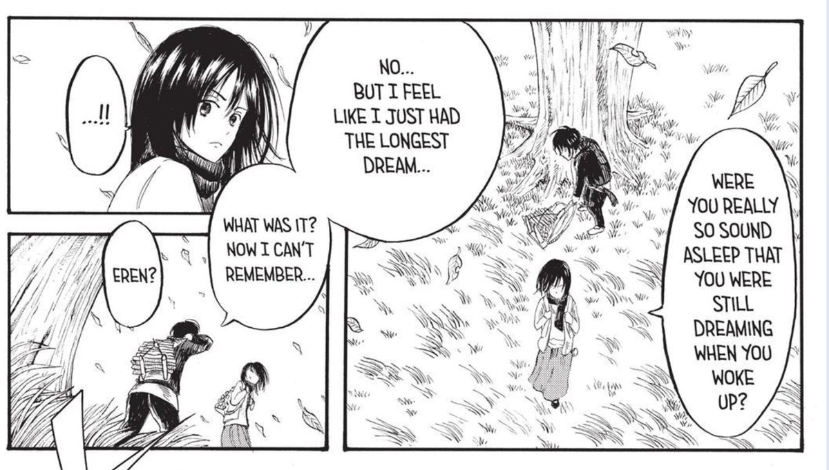 Let’s start with the very first chapter. We see Eren dreaming & when he woke up, he straight up told Mikasa when did her hair get so long & he also cried afterwards. This already foreshadows eren getting the founding titan & that his dream was actually a glimpse of the future