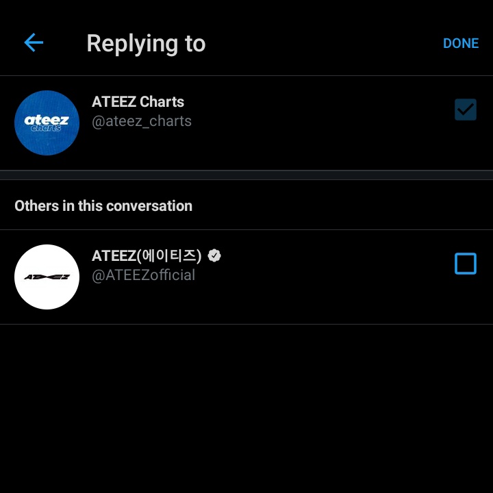 Simply click on the "Replying to..." then click on the checkbox right beside the username  @ATEEZofficial and there you go! Your reply won't be counted as spam when you mention ATEEZ on your reply, instead would be counted as a twitter mention on social metrics! #ATEEZ    #에이티즈  