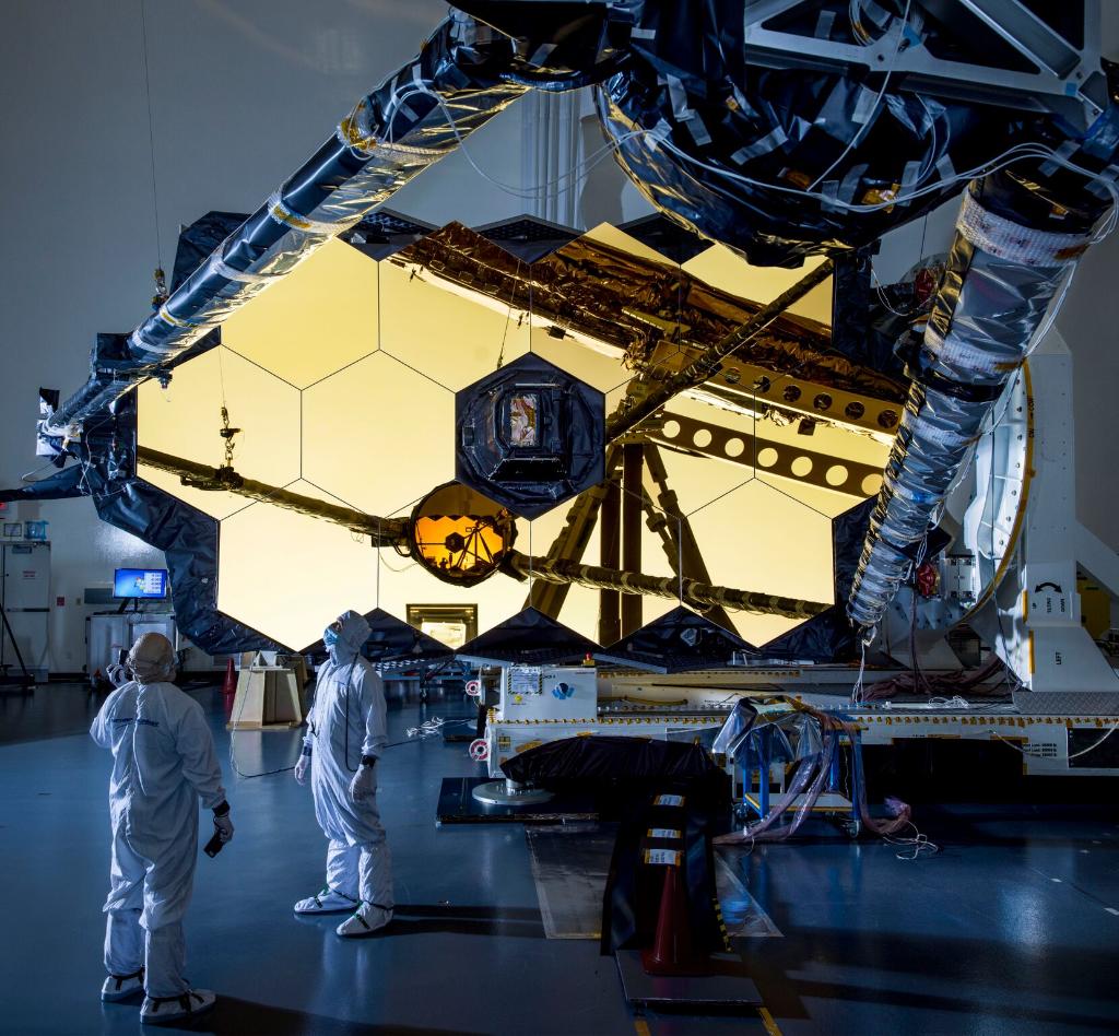 This image, shot in 2017, shows the Webb telescope sitting inside a chamber at NASA Johnson following its final set of cryogenic testing. 
