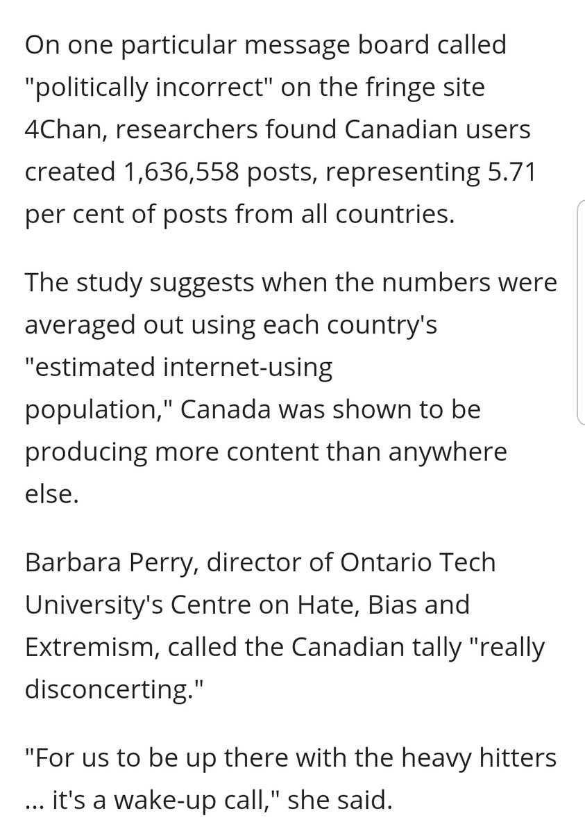 Hello  @cbc,Good morning. Recently you published an article titled "Canadians among most active in online right-wing extremism research finds" which contained this passage:  https://twitter.com/Scribulatora/status/1295687842086170625