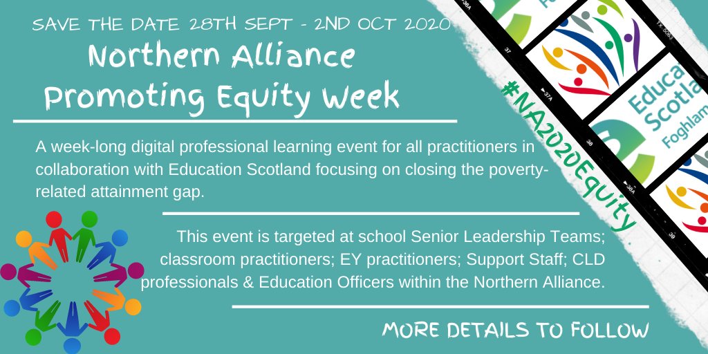 NAPovertyGap's tweet image. EXCITING FORTHCOMING EVENT!
Save the date for our upcoming Promoting Equity Week between @NAllianceScot and @EducationScot from 28 Sept '20- Details to follow!
@EduAberdeen @Aberdeenshire @abc_OCTF  @cne_siar @HighlandCouncil @EducationMoray @OrkneyCouncil @ShetIslandsCll