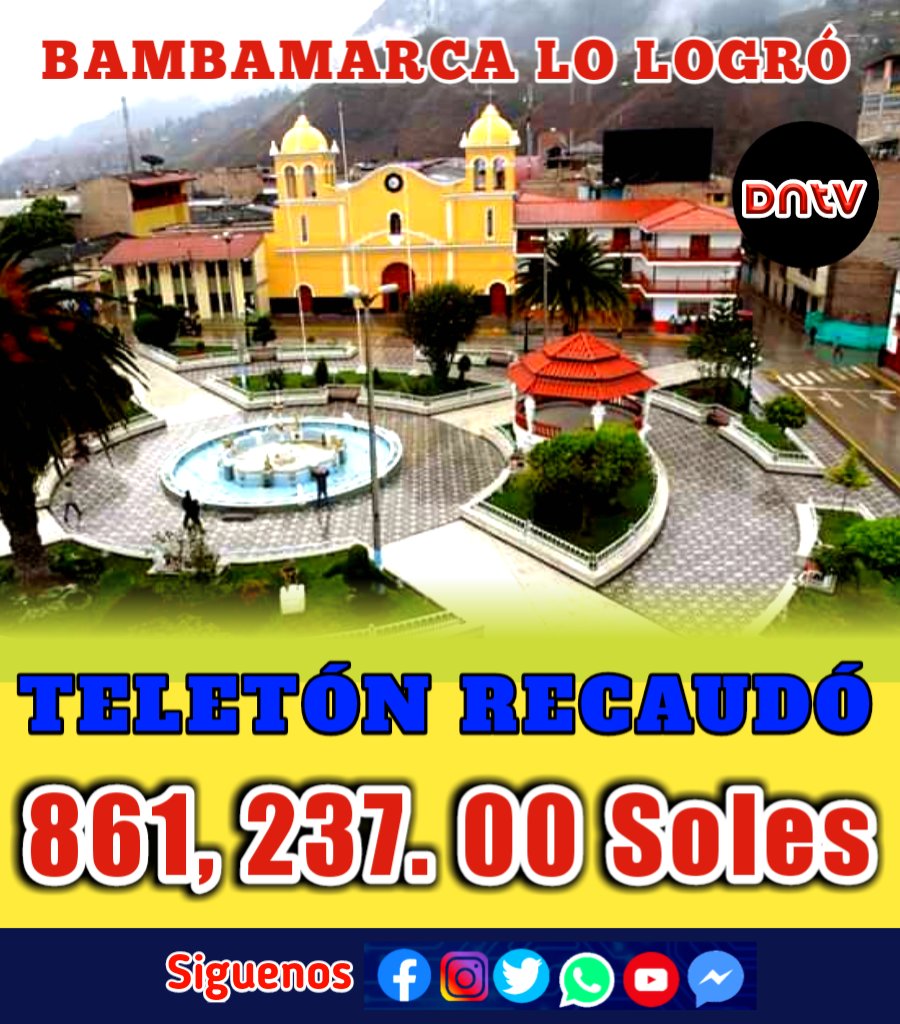 SI SE PUDO #GRANDE_BAMBAMARCA
TELETÓN RECAUDA S/ 861, 237. 00 SOLES PARA LA IMPLEMENTACIÓN DE LA PLANTA DE OXIGENO.