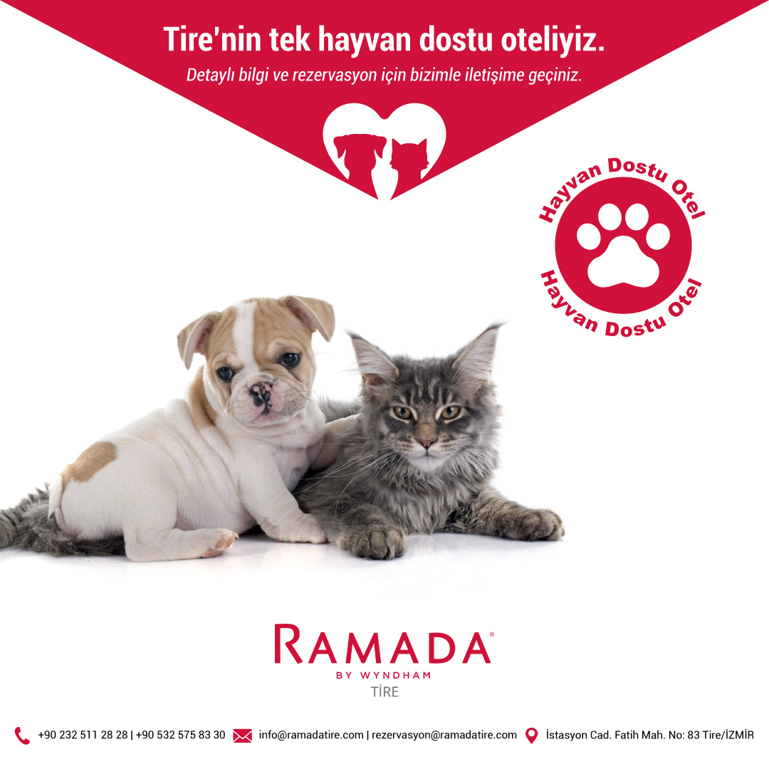 Tire’nin tek hayvan dostu oteliyiz.
Detaylı bilgi ve rezervasyon için bizimle iletişime geçiniz.

We are Tire’s only pet friendly hotel
If you require any further information or reservation, please feel to contact us.
.
.
.
#ramadabywyndhamtire #ramadatire #petfriendlyhotel