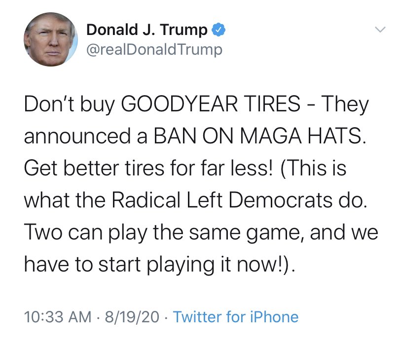 JoJoFromJerz's tweet image. Boy, I sure hope all of the tens of thousands of Americans employed by GOODYEAR... like in Ohio, Georgia, Arizona, Florida, North Carolina and Alabama aren’t upset by the “president”, telling people not to buy the product that puts food on their tables. 🤔