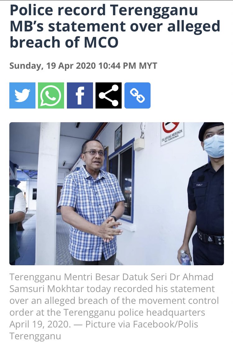 Terengganu MB, Ahmad Samsuri Mokhtar, attending a gathering of 20 at the home of the previous MB Ahmad Said, in violation of the MCO.