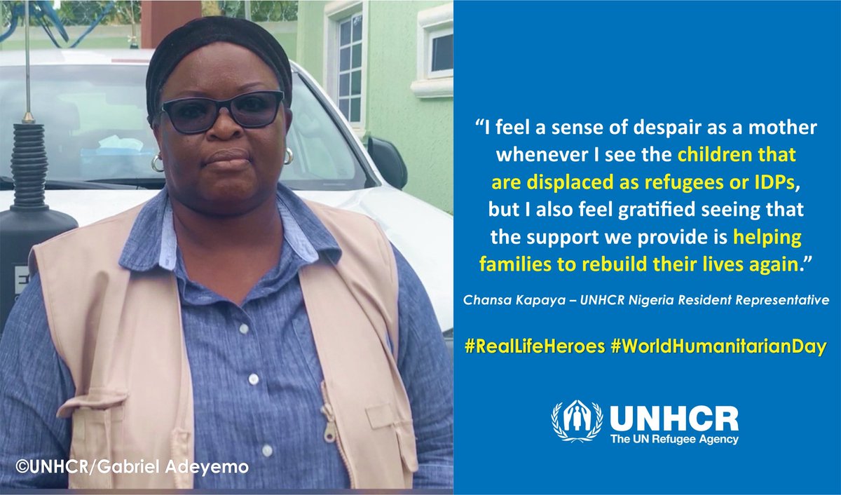 unhcrnigeria's tweet photo. She has dedicated 32 years as a Humanitarian.

@ChansaKapaya may not have superpowers but her passion to help  and empathy for those in need is what drives her commitment👏🏽

#RealLifeHeroes 🤝#WorldHumanitarianDay https://t.co/2uTvoXtPQF
