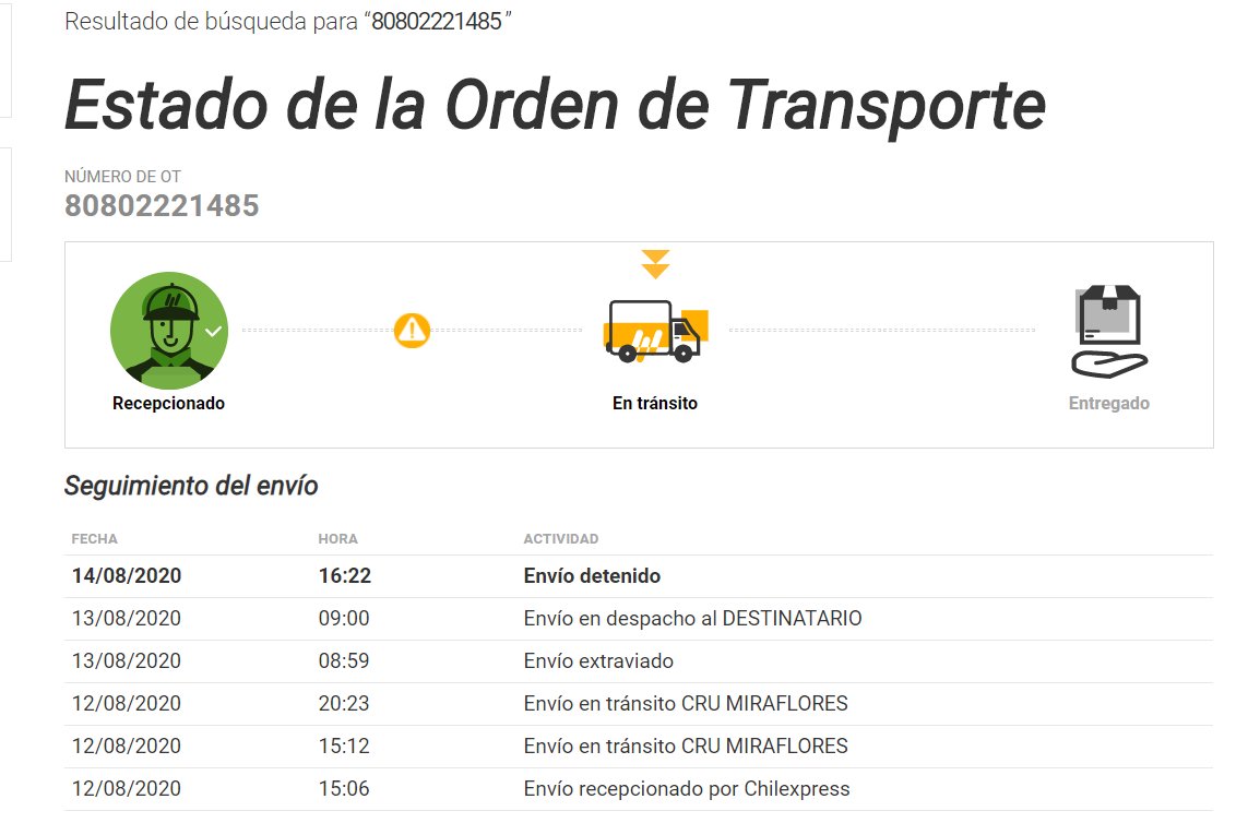 Una empresa se preocupo cuidar a sus trabajadores con mascarillas. Pero aún no llegan a destino, por culpa de  @chilexpress que una vez más tiene un atraso grosero, y que se toman 72 horas para darnos unas respuesta. ¡Necesitamos que las mascarillas lleguen hoy!

<a href="/Chilexpress/">Chilexpress</a>Help