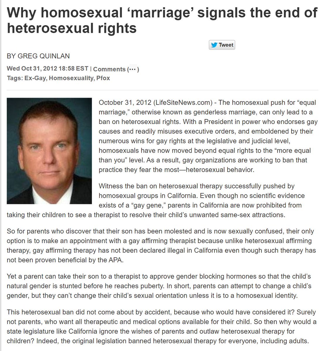 Why homosexual ‘marriage’ signals the end of heterosexual rights, (LifeSiteNews) Oct 31, 2012