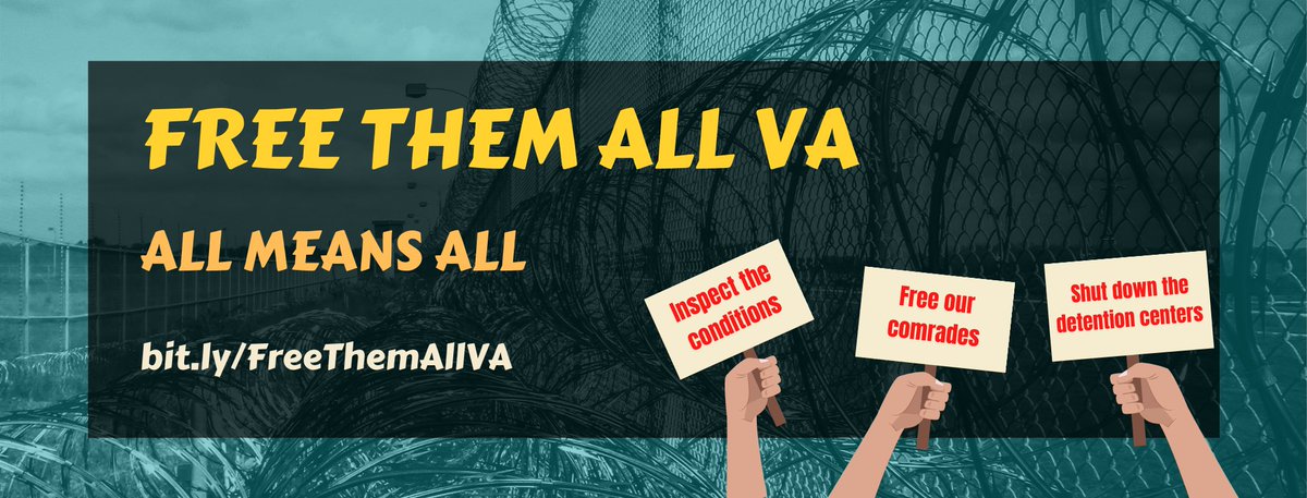 We join with people detained in VA detention centers in demanding that  @ICEgov and  @GovernorVA release everyone & shut down the facilities for good. We demand  @MarkWarner and  @TimKaine call for everyone’s release and work to defund ICE and CBP.  #FreeThemAllVA 4/5