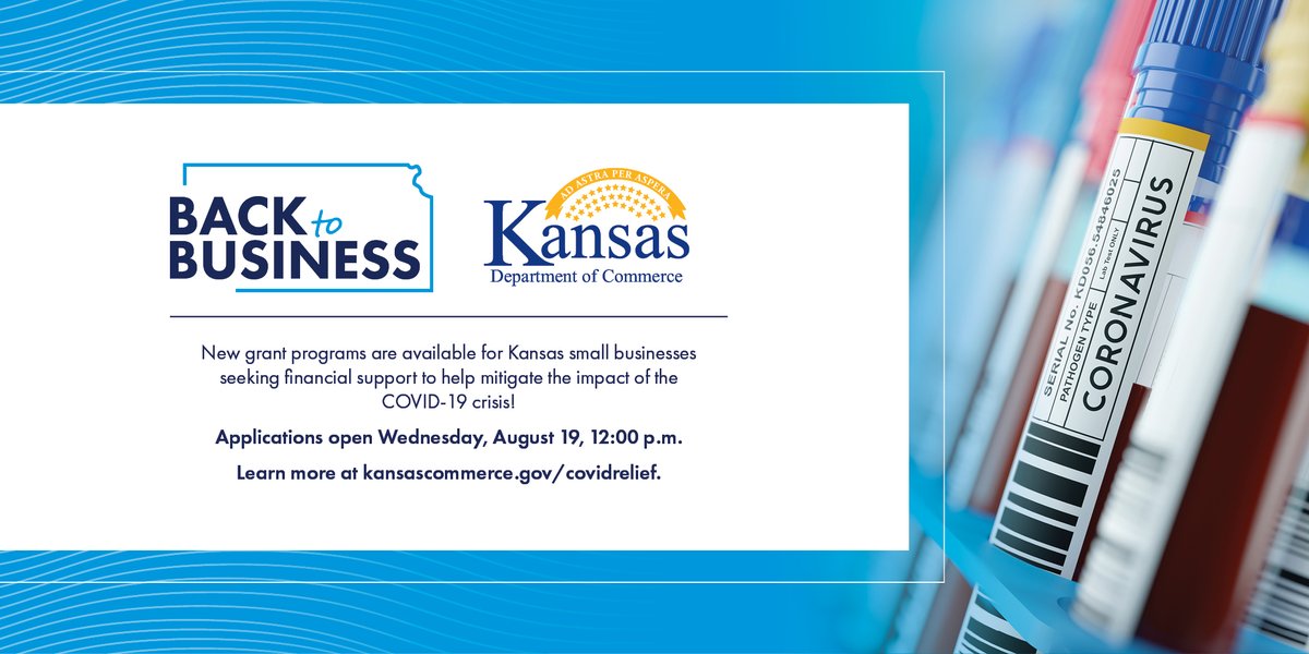 OPENING SOON: Applications will open at noon today for the SPARK Grants! Be sure to visit kansascommerce.gov/covidrelief for more details. The option to apply will appear on the same website at noon! #kansasgrowth #BackToBizKS
