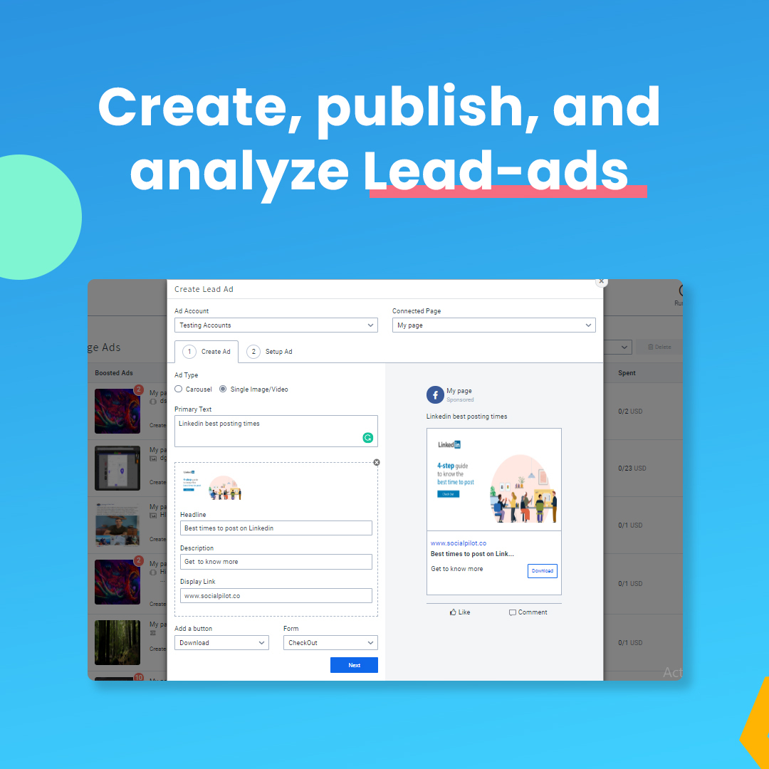 socialpilot_co's tweet photo. Boost your #Facebookad campaign right now!
With SocialPilot's Ads manager:

✔️Generate conversions
✔️Boost engagement
✔️Get high-quality leads

Facebook Targeting has never been this easy, Click here 👉 https://t.co/gXmjl50dO6  to know more 
#facebookboostpost
#leadads https://t.co/n2G9F6gDWG