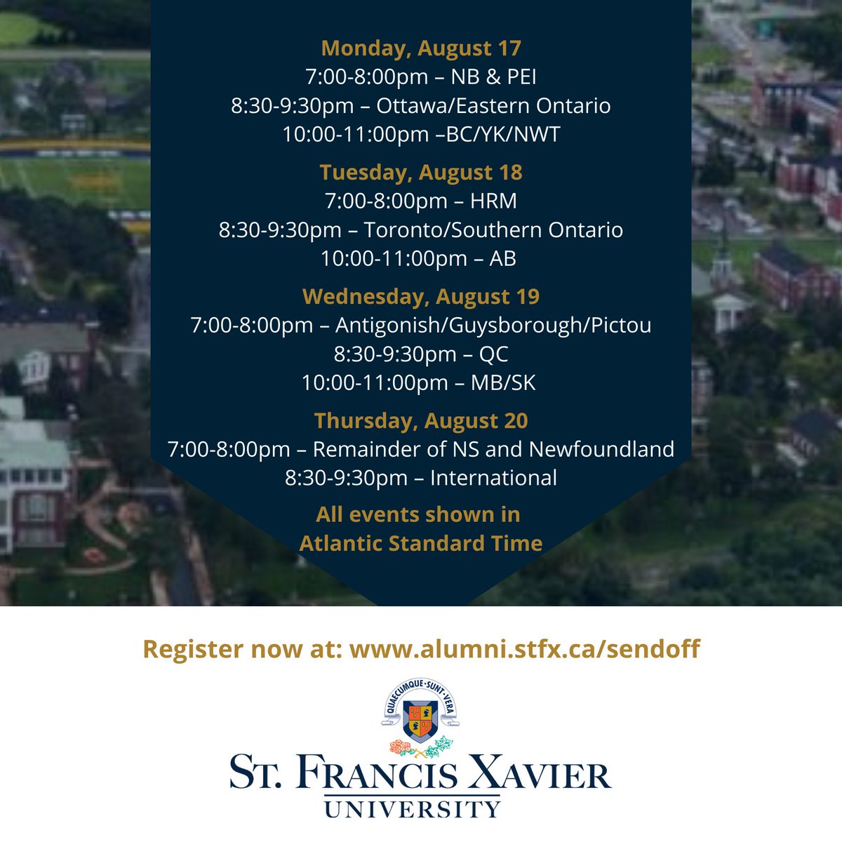 CBStFX's tweet image. Join us this coming Thursday for our virtual student send-off. Follow the link in the pictures to register.