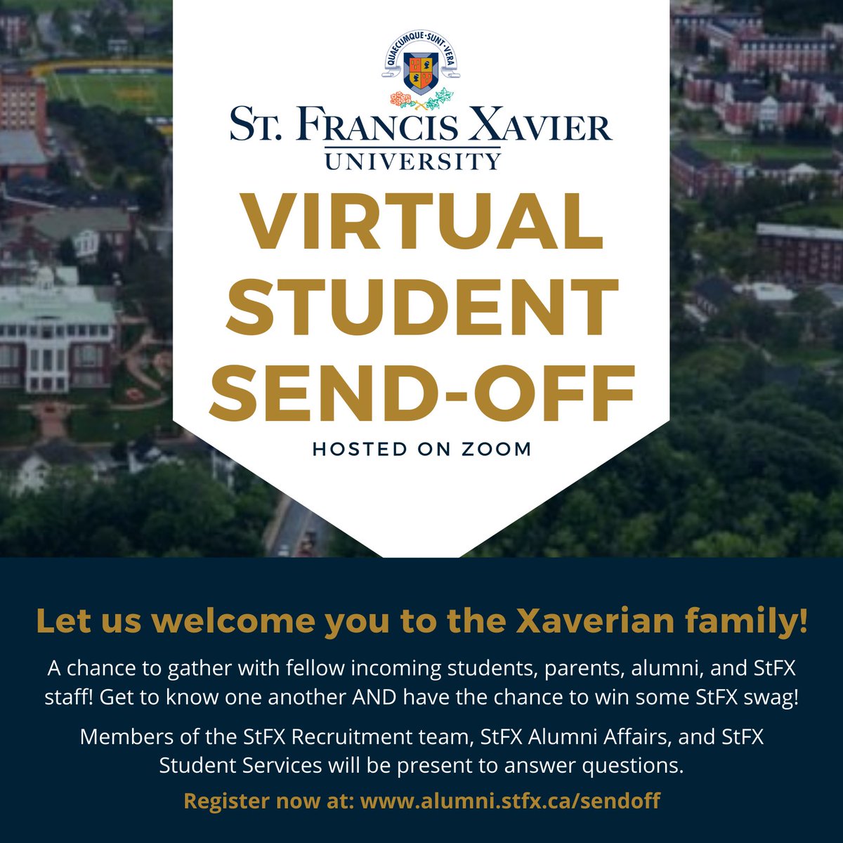 CBStFX's tweet image. Join us this coming Thursday for our virtual student send-off. Follow the link in the pictures to register.