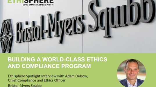 ethisphere's tweet image. If DOJ Guidance has you thinking about an ethics and #compliance #ProgramAssessment, check out this Spotlight featuring Bristol-Myers Squibb's CECO Adam Dubow   hubs.ly/H0tNCKY0