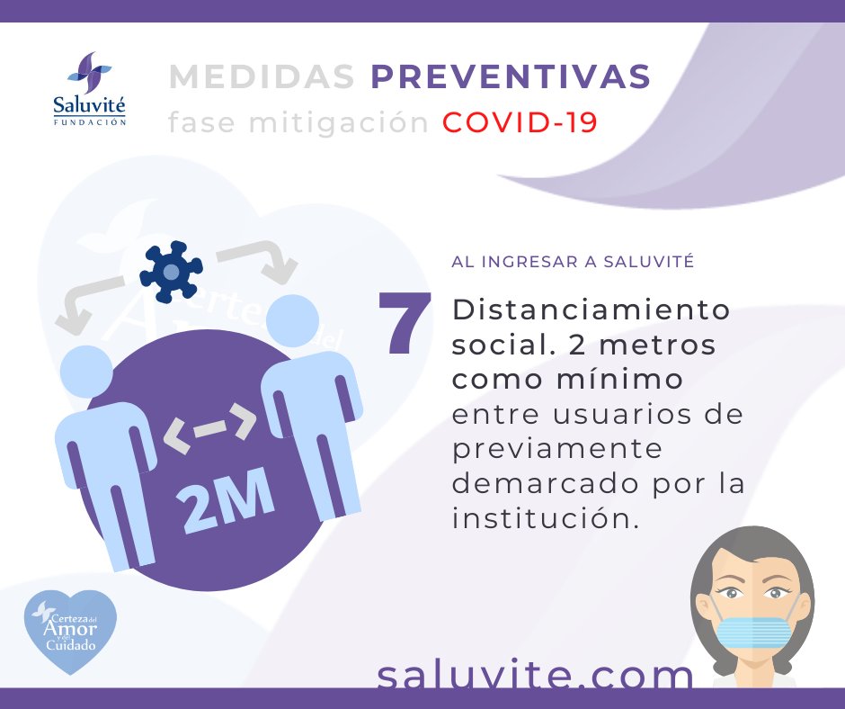 funSaluvite's tweet photo. 😷 <--2m---> 😷 No bajar la guardia. Mantengamos distanciamiento para evitar el contagio del covid-19. Reforzar y mantener estos hábitos nos ayudará salir adelante en tiempos de pandemia. Fundación Saluvité, Certeza del Amor y del Cuidado.
#Distanciamientosocial
#Prevenirescurar https://t.co/QC93Gej9wE